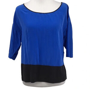Robert Rodriguez Blouse Womens 0 Blue‎ Black Hem Silk Pullover